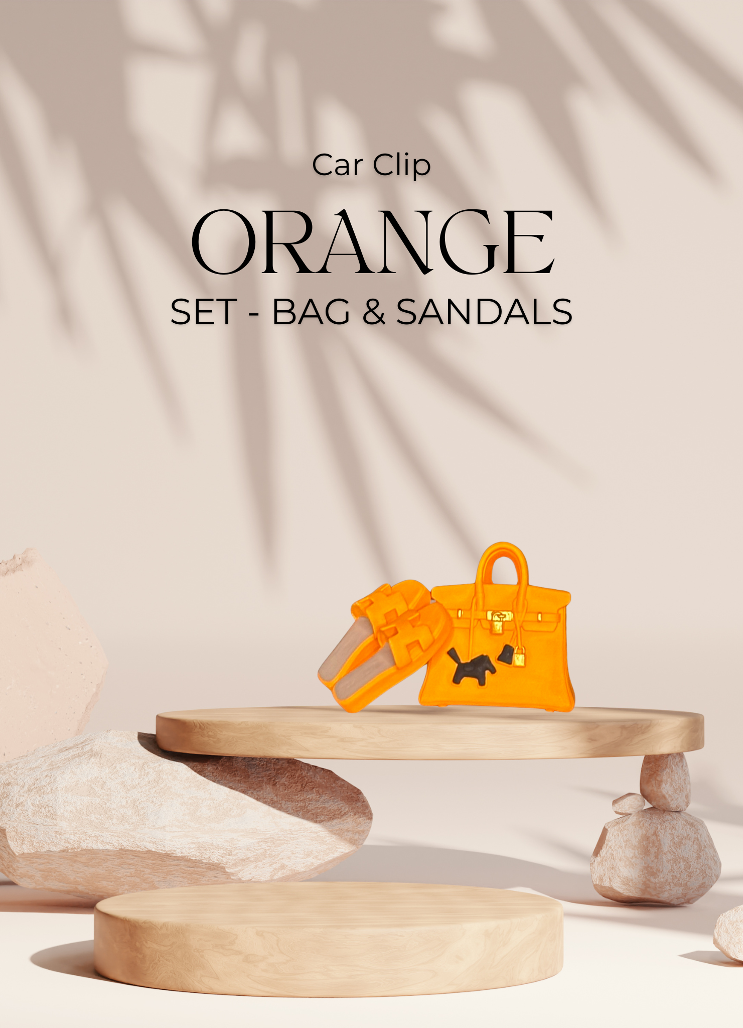 ORANGE SET - Luxus Car Clip in Taschen und Sandalenform