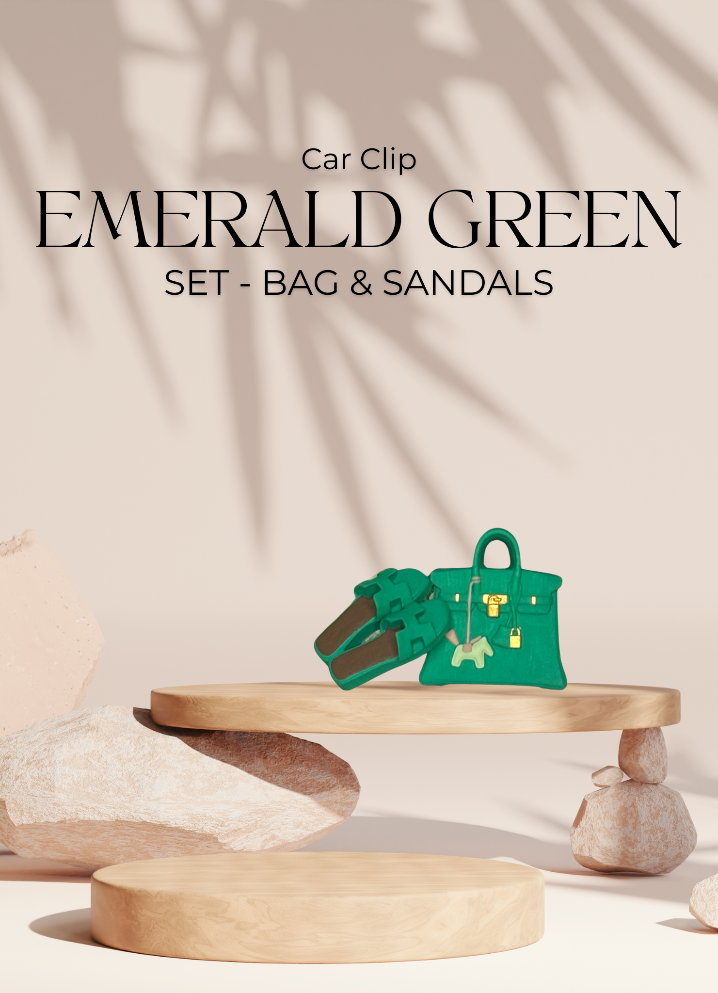 EMERALD GREEN SET - Luxus Car Clip in Taschen und Sandalenform