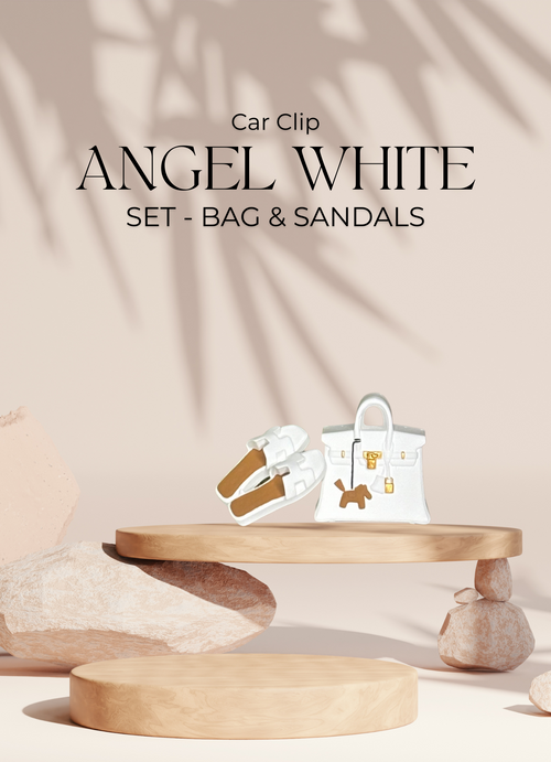 ANGEL WHITE SET - Luxus Car Clip in Taschen und Sandalenform